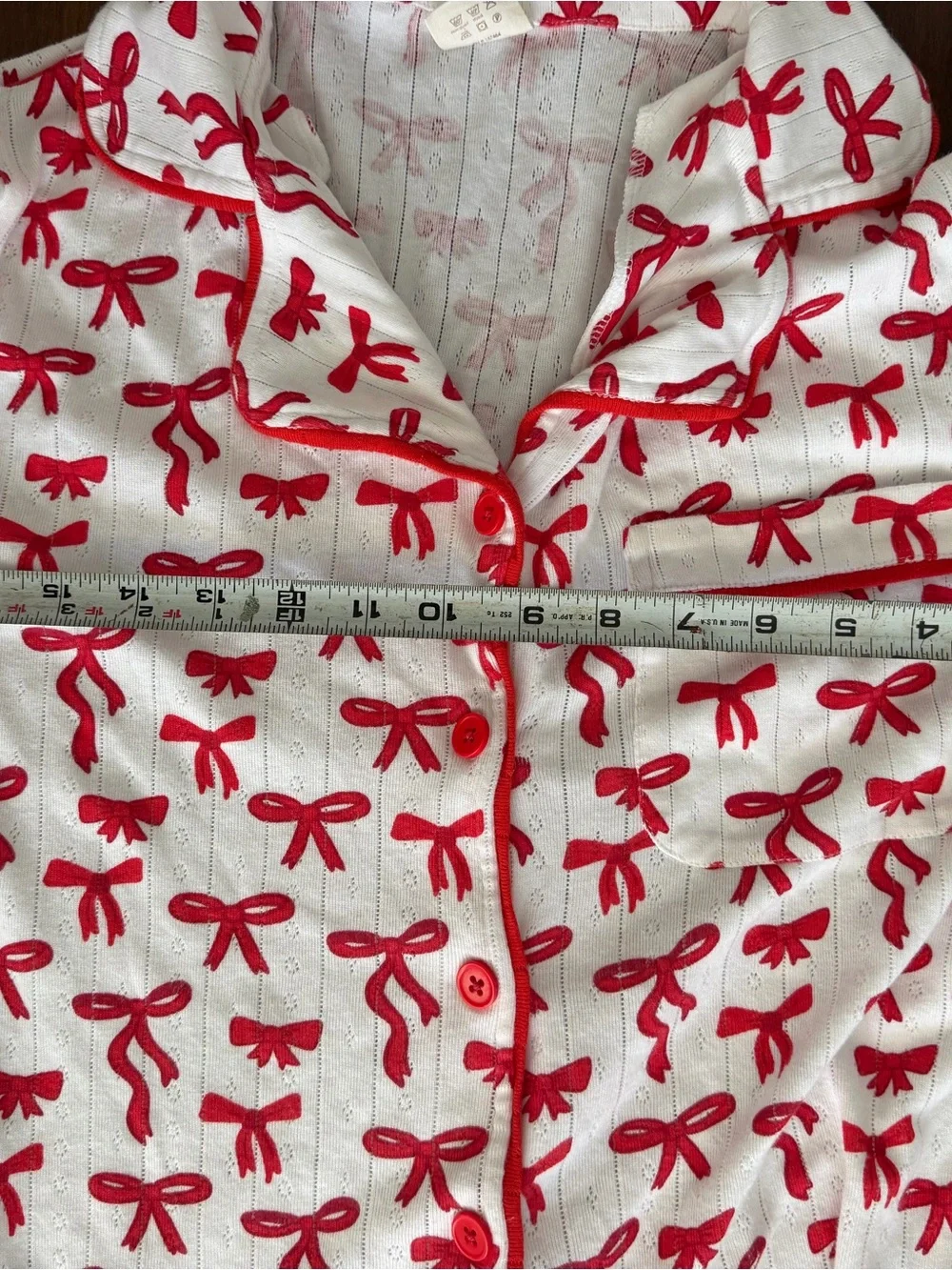 SIIX Collection Red Bows Organic Cotton Pointelle Pajama Lounge Set Size S